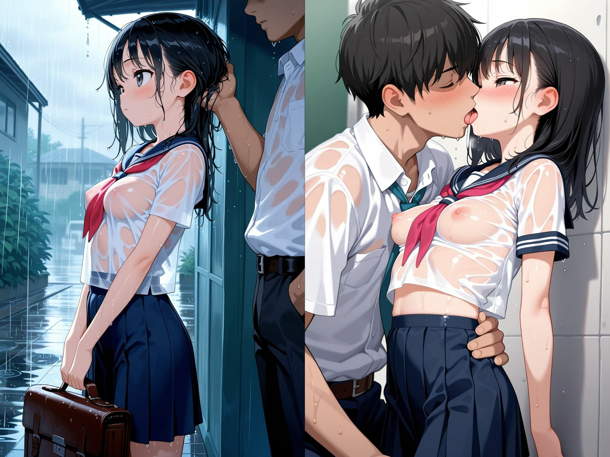 【ずぶ濡れ】  女子校生との不純な雨宿り〜濡れた体を性交で温める〜