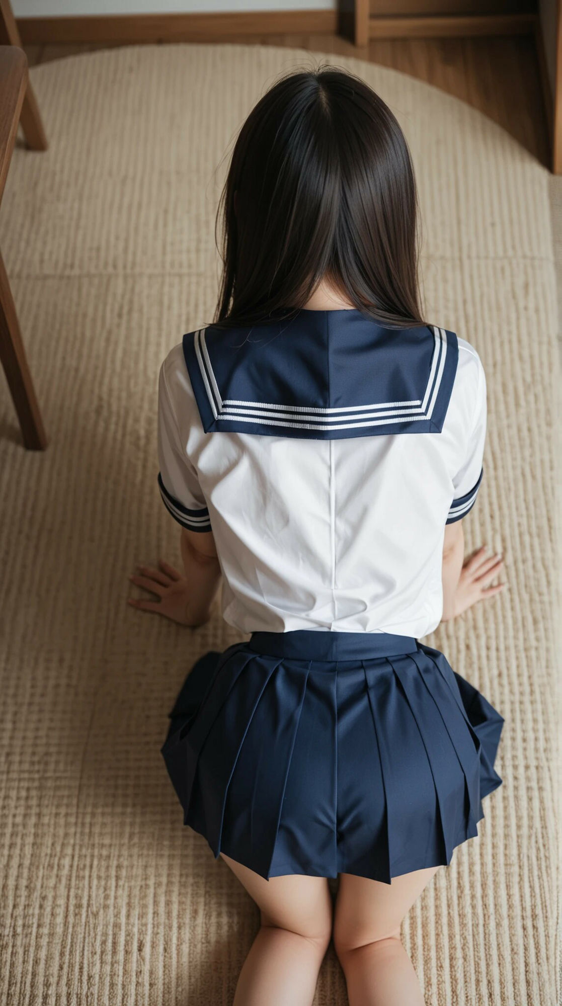 制服コスプレイヤー四つん這いの尻
