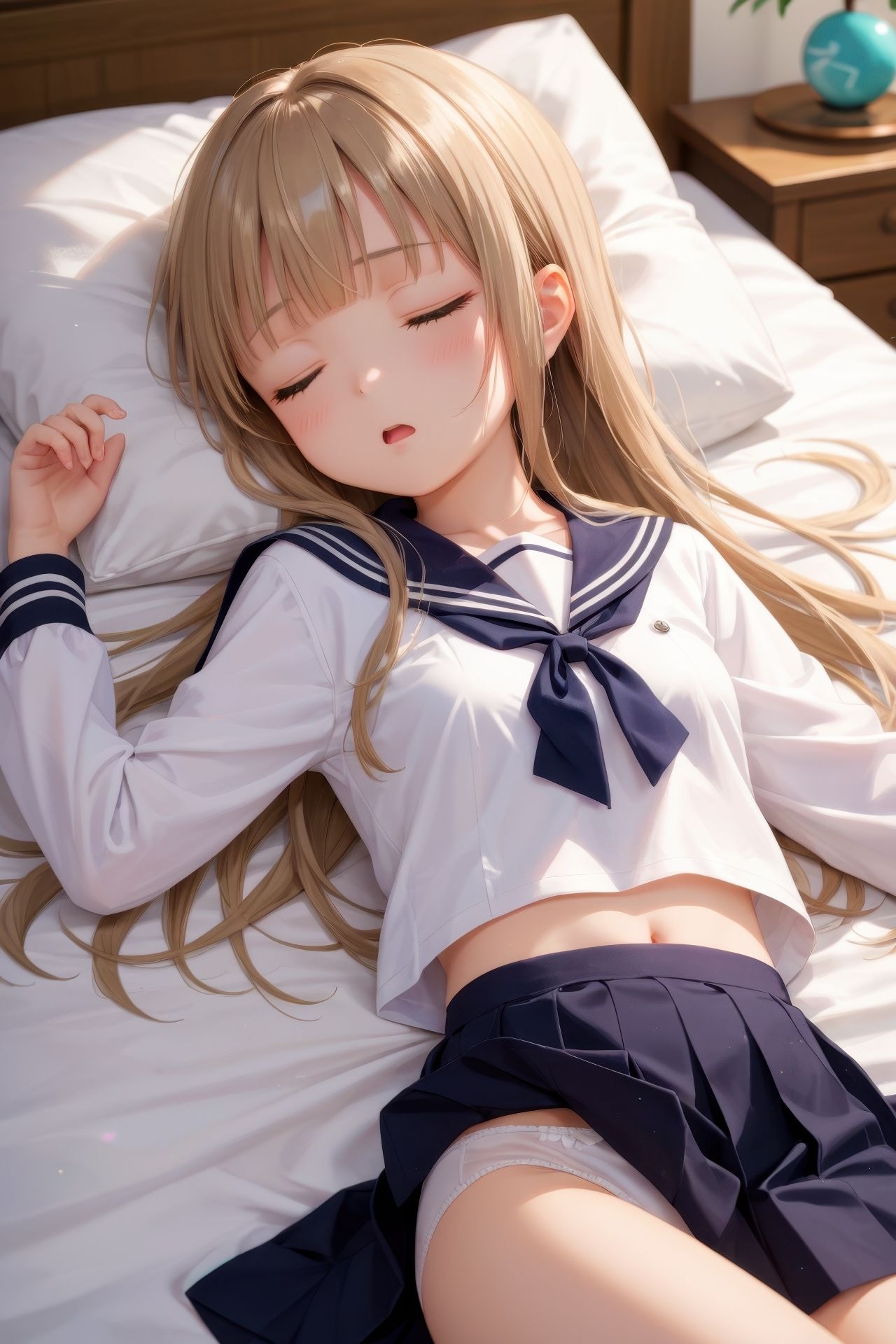 眠っている制服娘を全裸にする