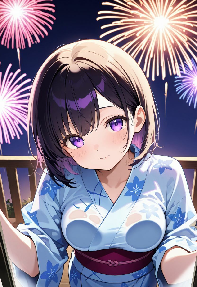 『見上げた空の花火の下で、こっそり乱れる浴衣美人。』