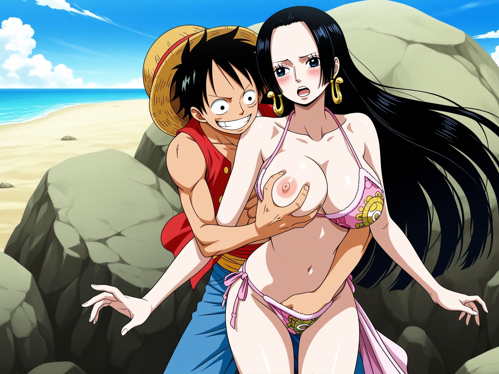 ハンコックと浜辺でイチャラブSEX