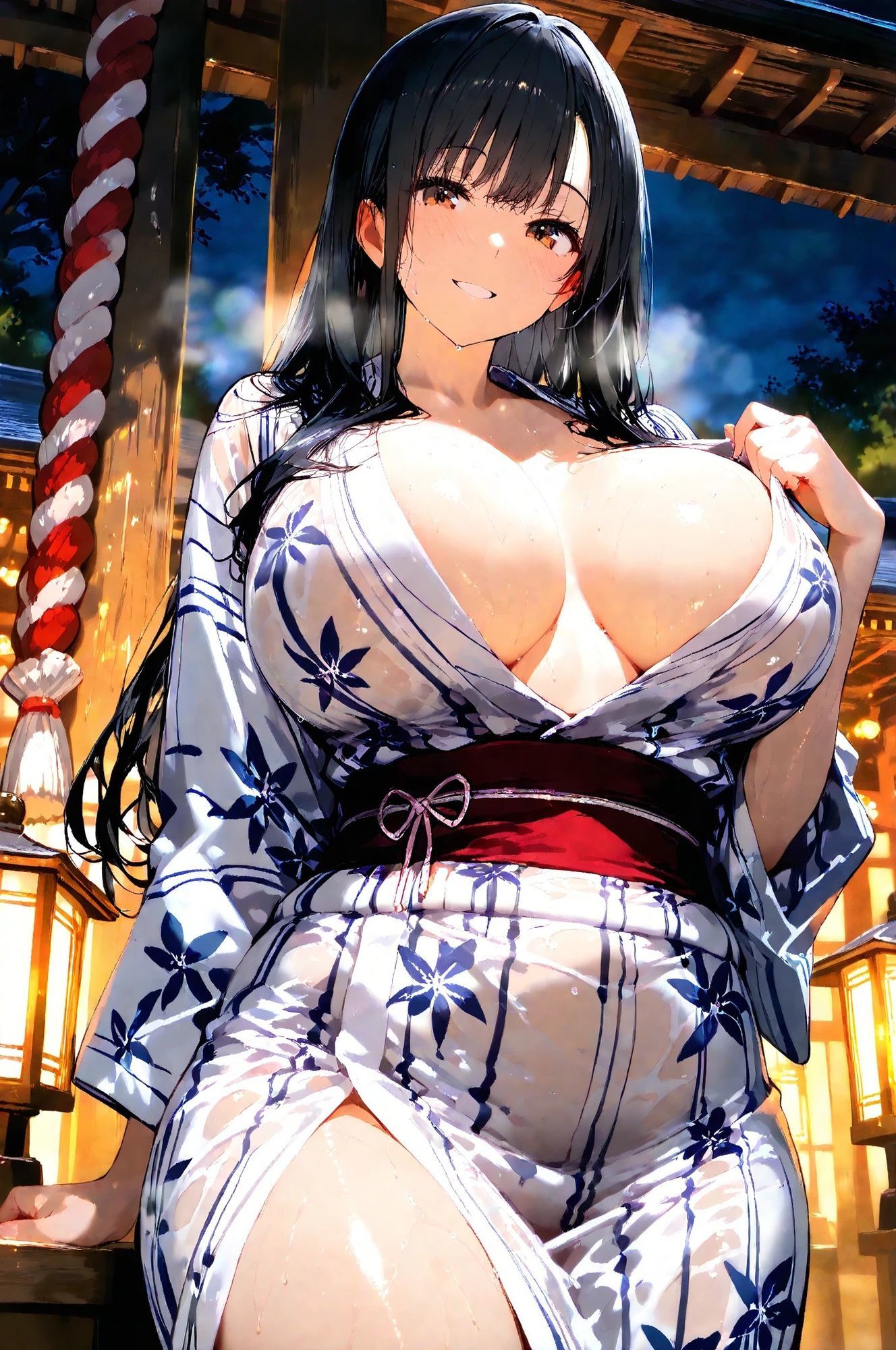 黒髪ロングヘアー美少女が浴衣姿で汗だくぬれぬれエッチ写真集【AIグラビアモデル】