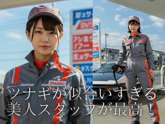 ガソリンスタンドで働く美女