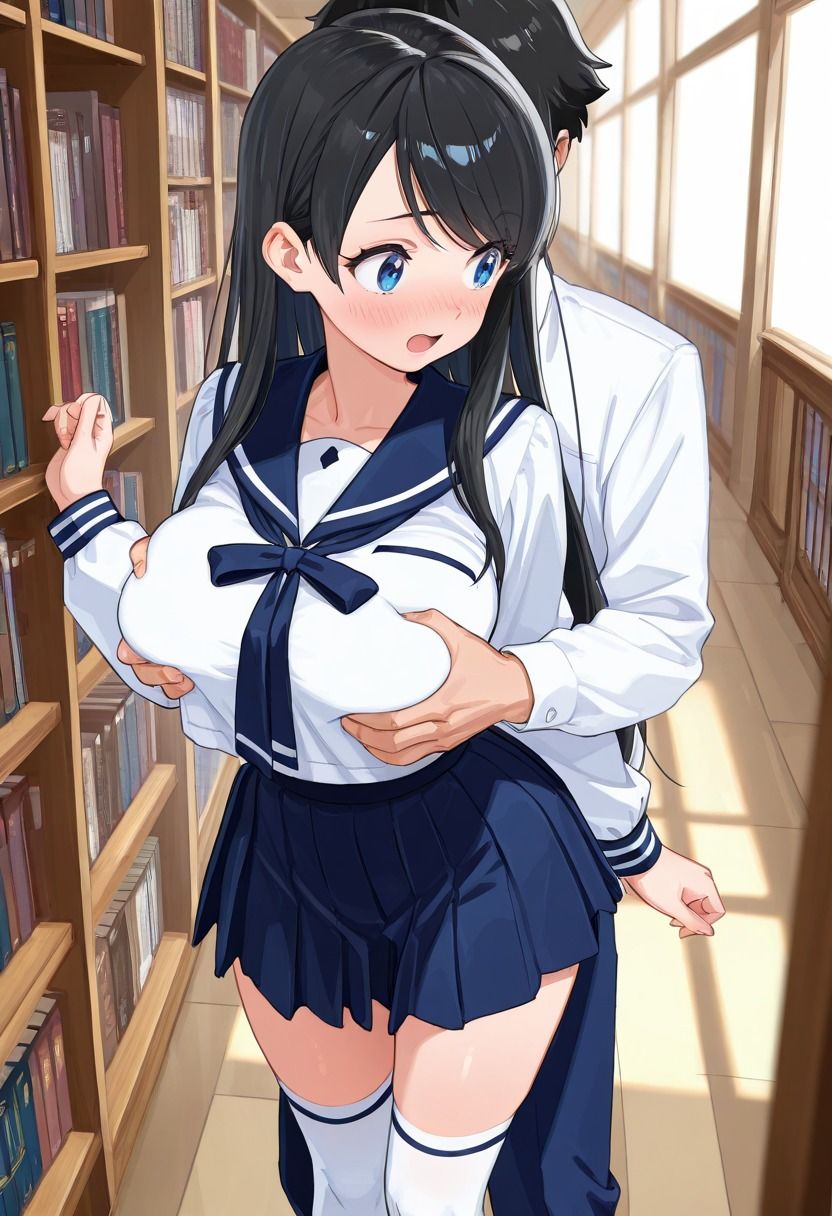 黒髪清楚な爆乳女子校生と図書館で秘密のSEX