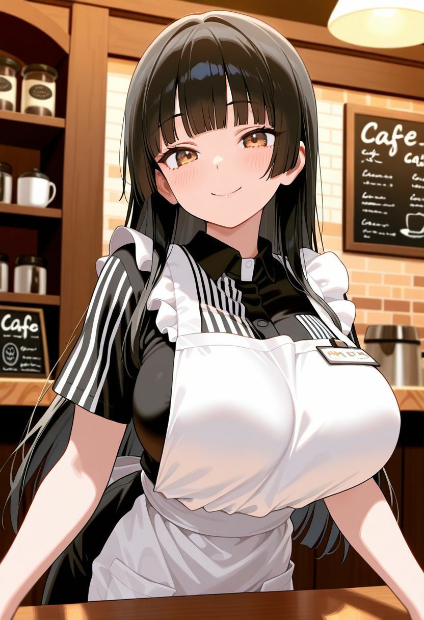 姫カットの巨乳店員が全裸になって退勤後ご奉仕