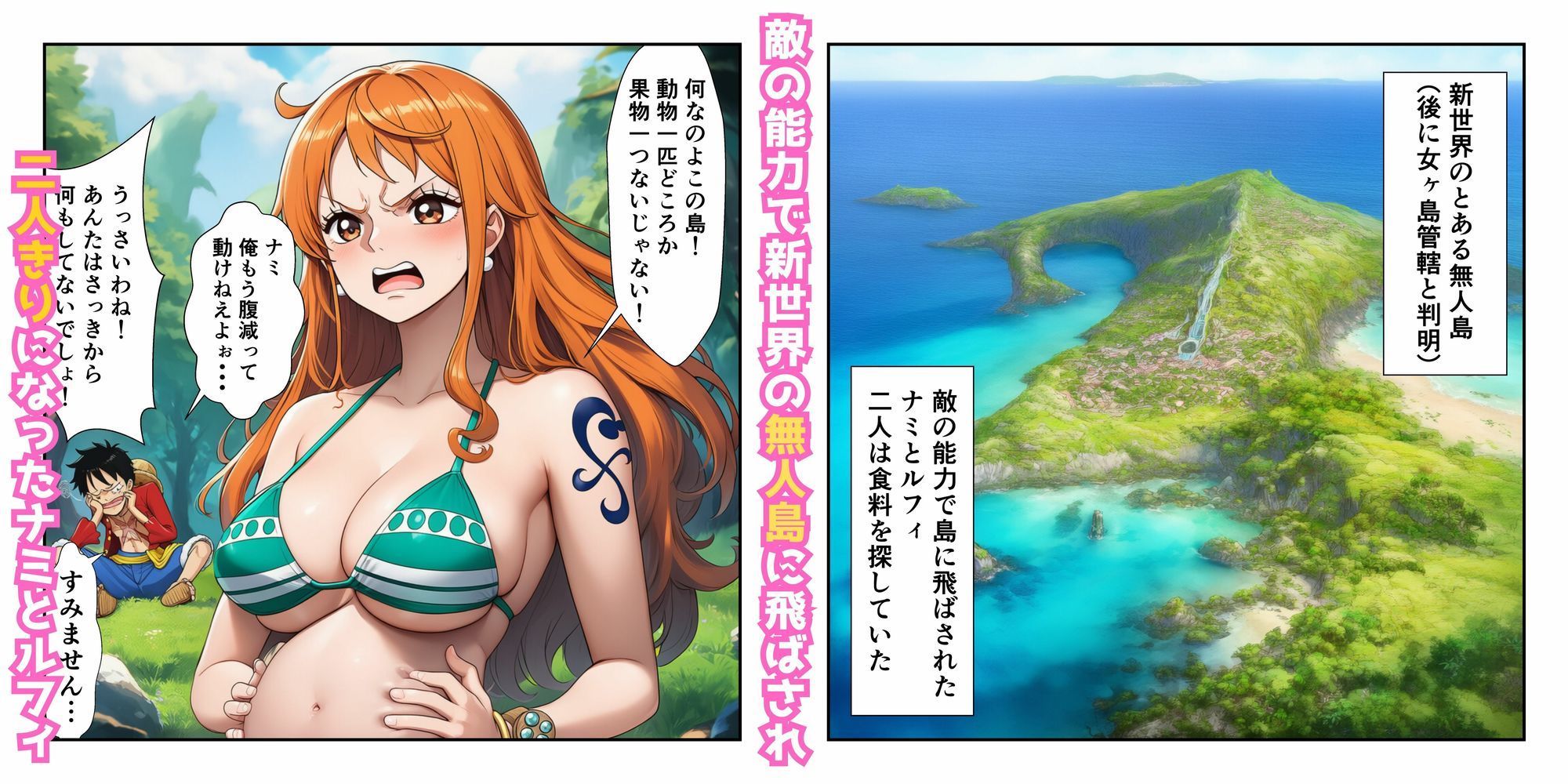 ハンコックの夜●いでルフィ覚醒！ ナミ＆ハンコック無人島イチャラブ中出し