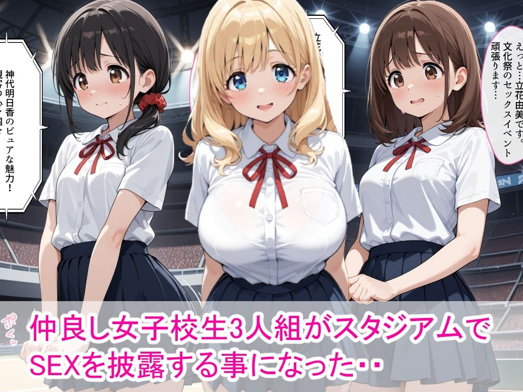 女子校生3人組が文化祭のスタジアムSEXイベントで中出しを披露した話