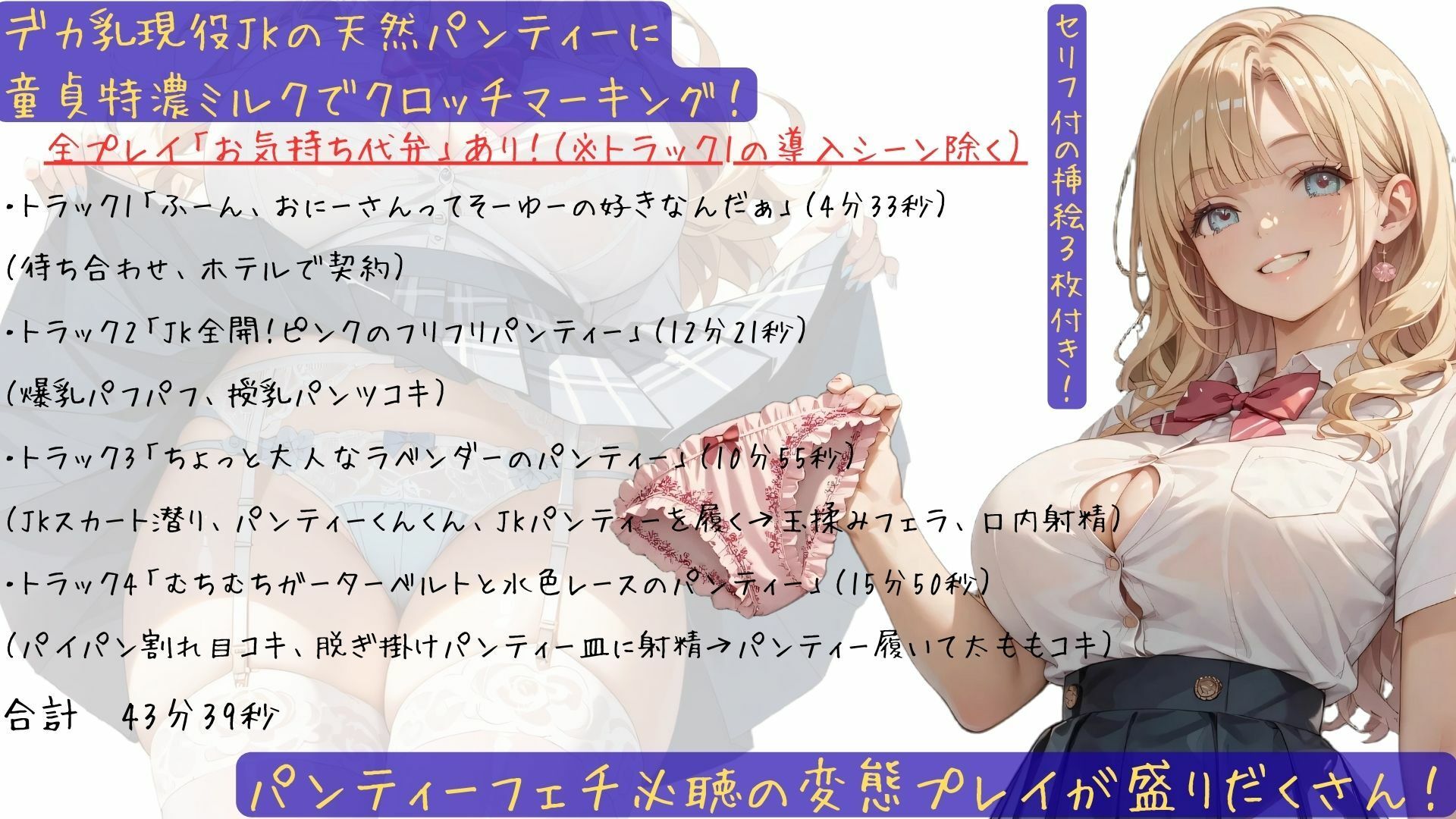 デカ乳現役JKの天然パンティーに童貞特濃ミルクでクロッチマーキング！