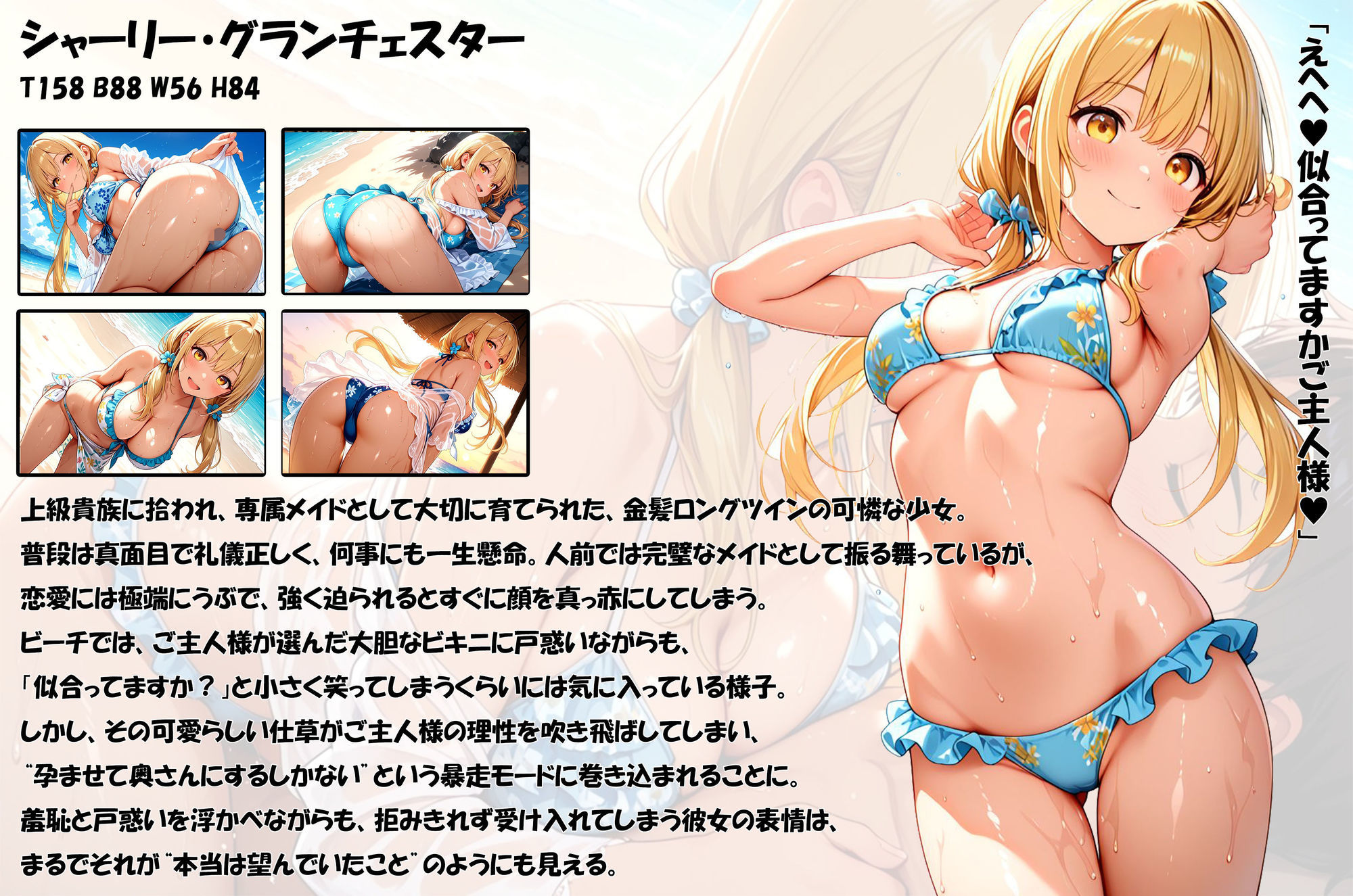 拾われメイドのシャーリー 3 ビーチで遊んでたらムラムラしたご主人様に孕ませる勢いでドスケベえっちされちゃうお話