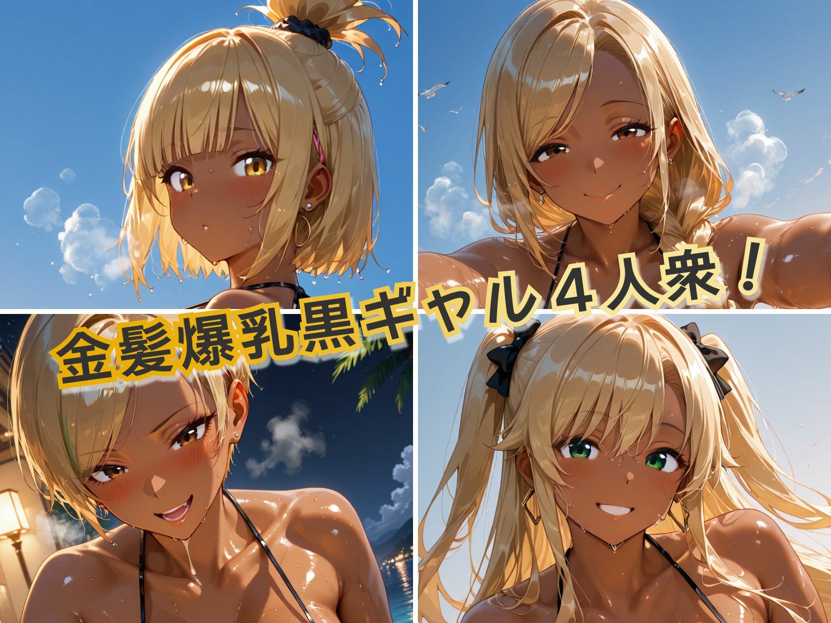 金髪黒ギャル4人組 黒ビキニイキ狂いparty