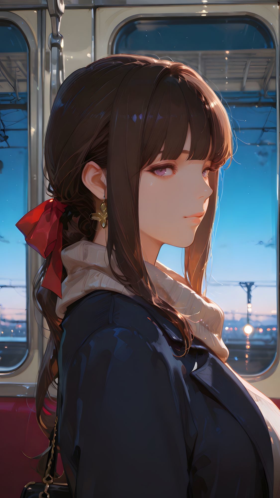 古びた電車に揺られる未亡人