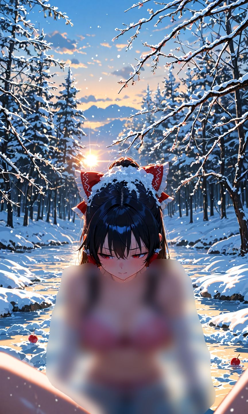 霊夢ちゃんのえっちな写真集vol.22〜春の雪の朝の川編〜