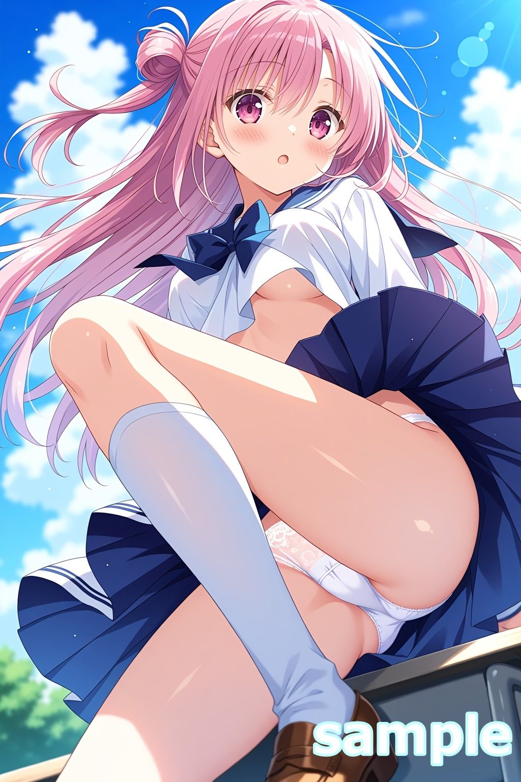 おパンツ拝見イラスト集 〜セーラー服女子校生・風のいたずら編〜